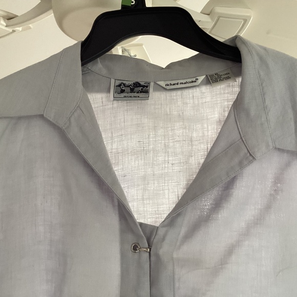 Irish linen blouse, size XL, gray/light blue - Picture 2 of 3